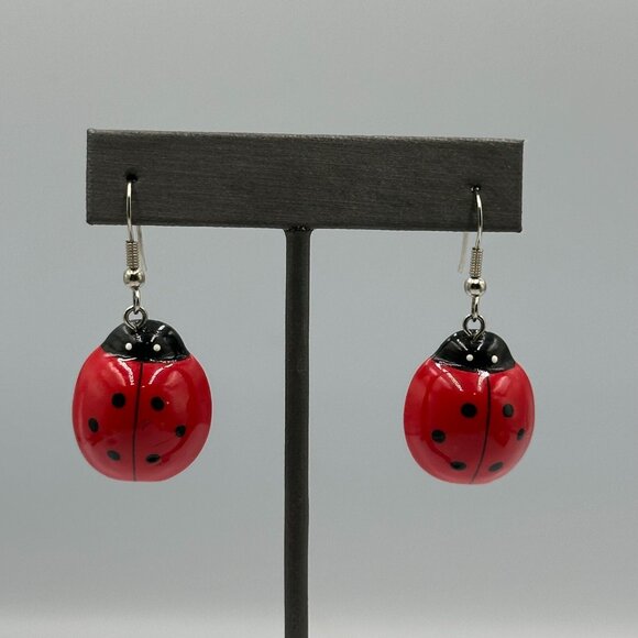 3/$30 Ladybug Earrings Red Black Spotted Dangle Bug Insect Theme Whimsical Cute - Picture 1 of 9